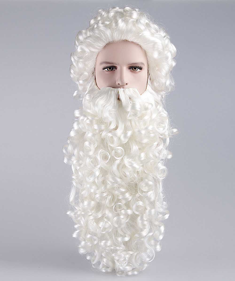 Beard and Wig Cap for Christmas Costume Wig 3 Pieces-White Wig TopWigy Santa Wig and Beard Set-One Size